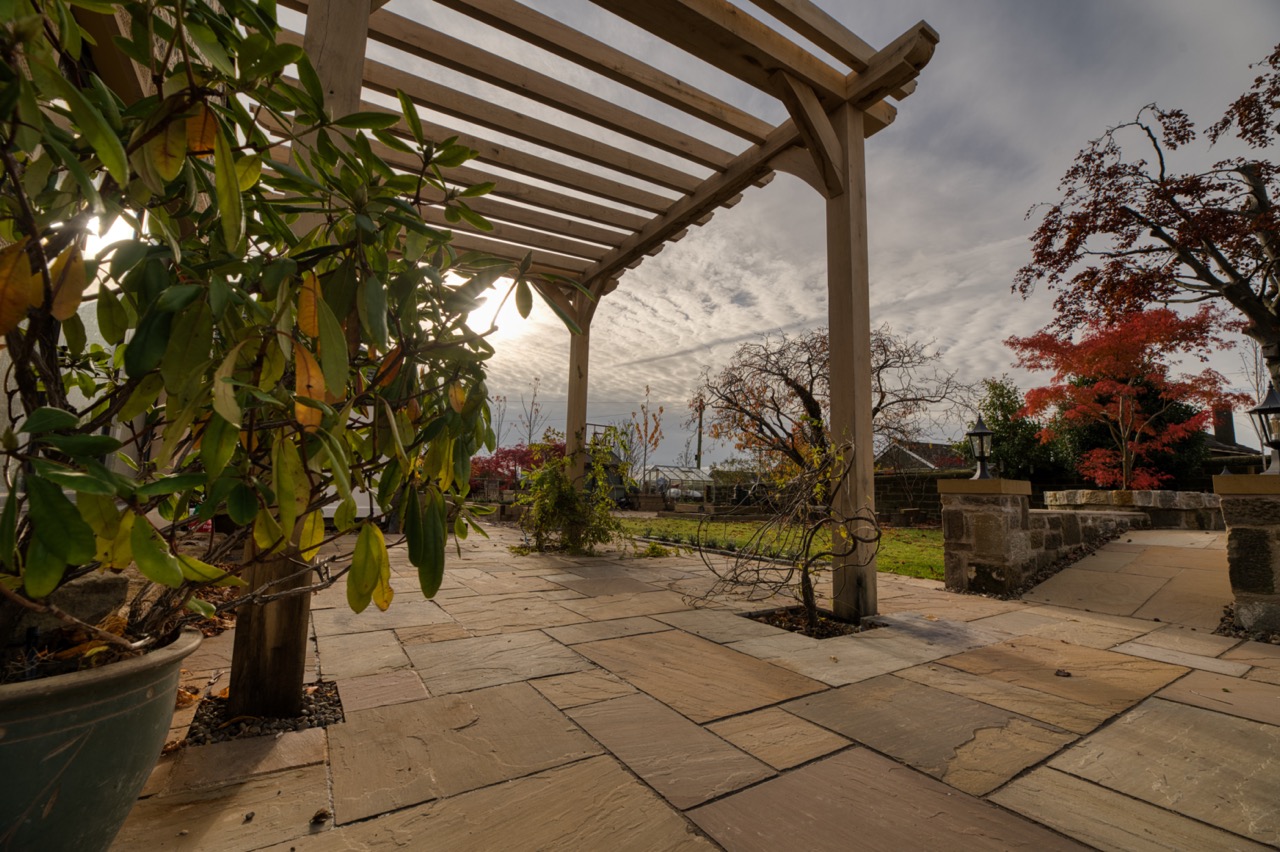 Close-up detail of pergola timber joinery and construction by Maybury Landscaping