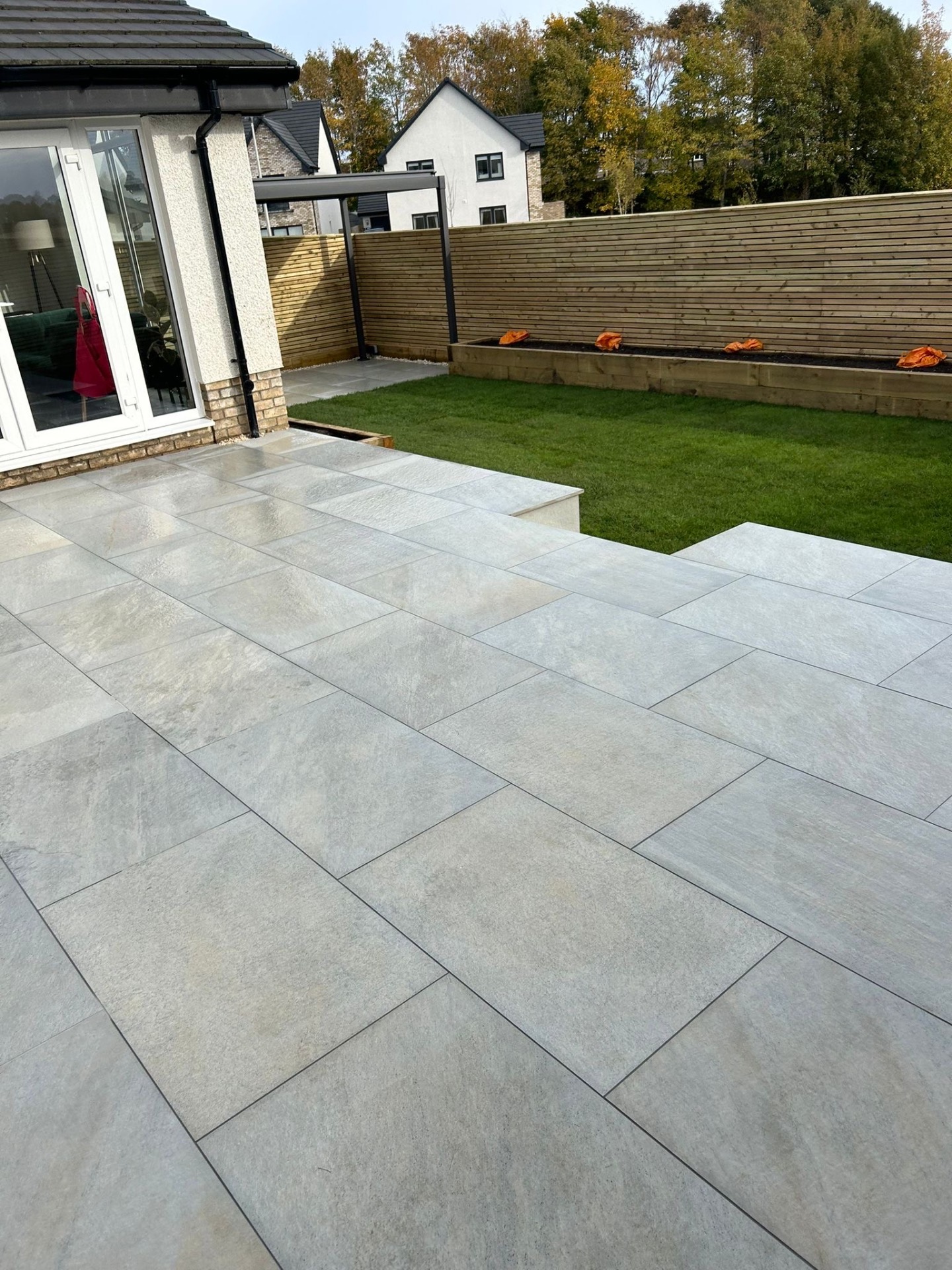 Modern porcelain patio installation Livingston West Lothian contemporary design