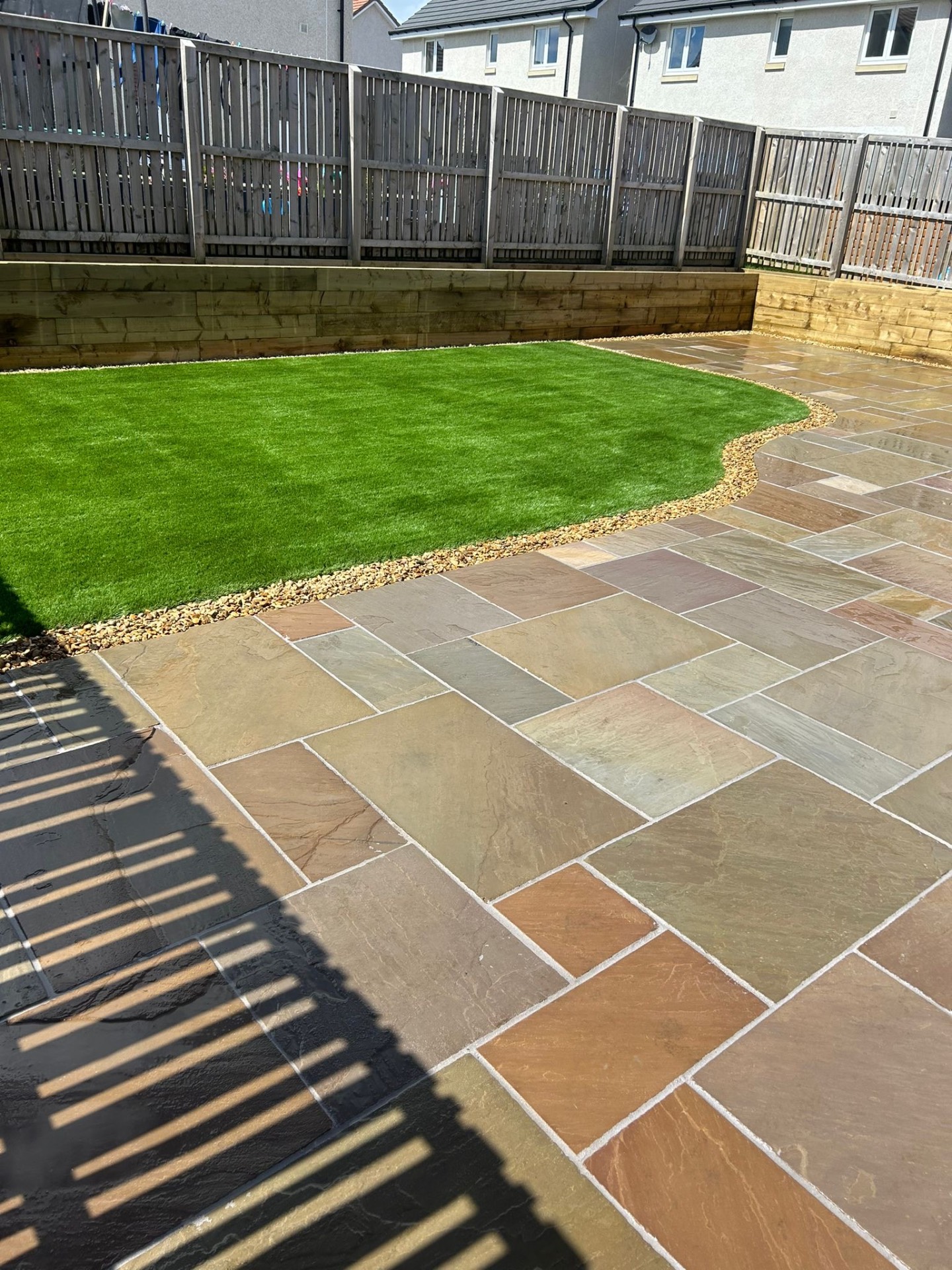 Sandstone Patio & Artificial Grass