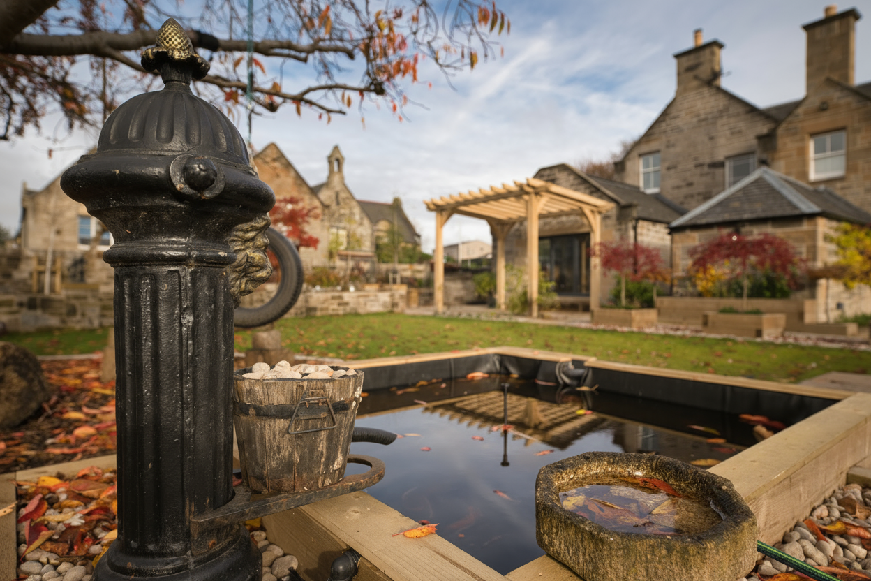 Water feature in estate garden near Gleneagles, Perthshire
