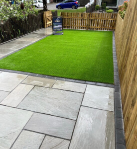 "Professional artificial grass installation services in Alloa, providing a low-maintenance and attractive alternative to natural grass. Skilled technicians ensure a flawless installation for a beautiful and durable artificial lawn." "Elegant Indian Sandstone patio installation services, adding a touch of sophistication and natural beauty to your outdoor space. Expert craftsmanship and high-quality materials create a stunning and long-lasting patio for you to enjoy."